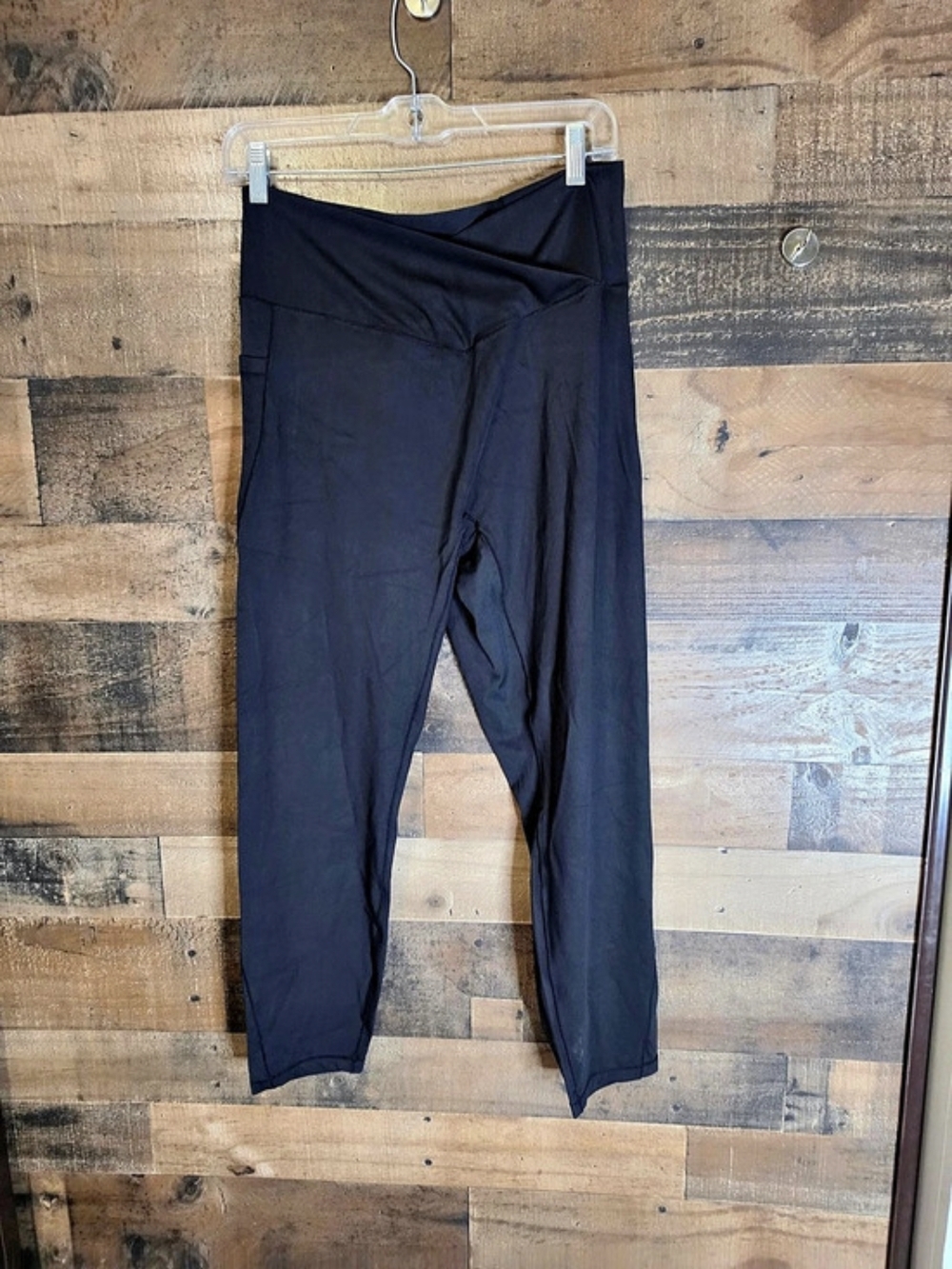 Halara In My Feels Cross Waist Side Pocket Casual Leggings Black Leggings